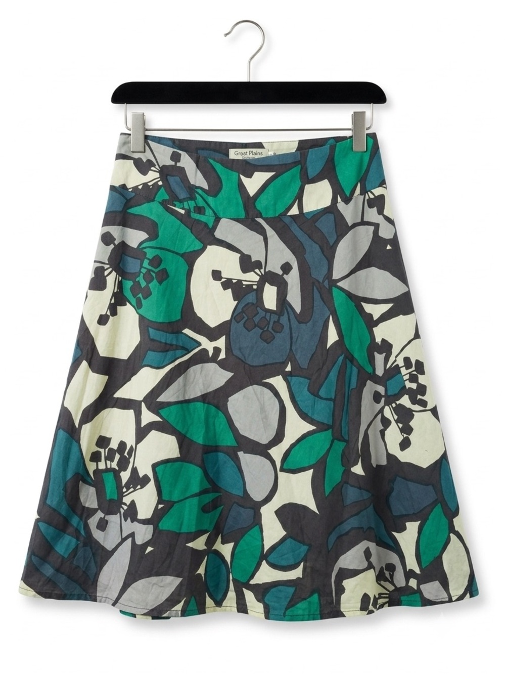 Great Plains Vintage 100% Cotton Abstract Floral A Line Midi Skirt Size 8 Green